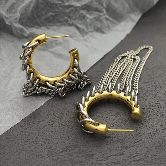 Hoop Earrings Mixed Metal Two Tone Gold Silver NEW O11 - Picture 3 of 5